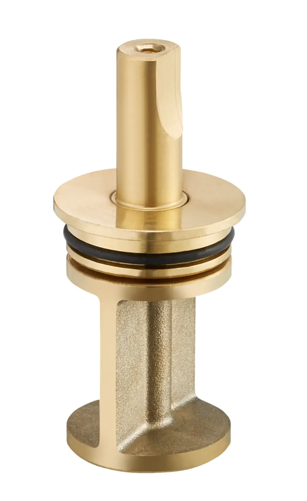Oventrop Regelstück aus Metall mit runder Basis, vertikalem Ansatz und Dichtungsring. Geeignet für Vierwegemischer und Stellmotoren, ohne Adapter.